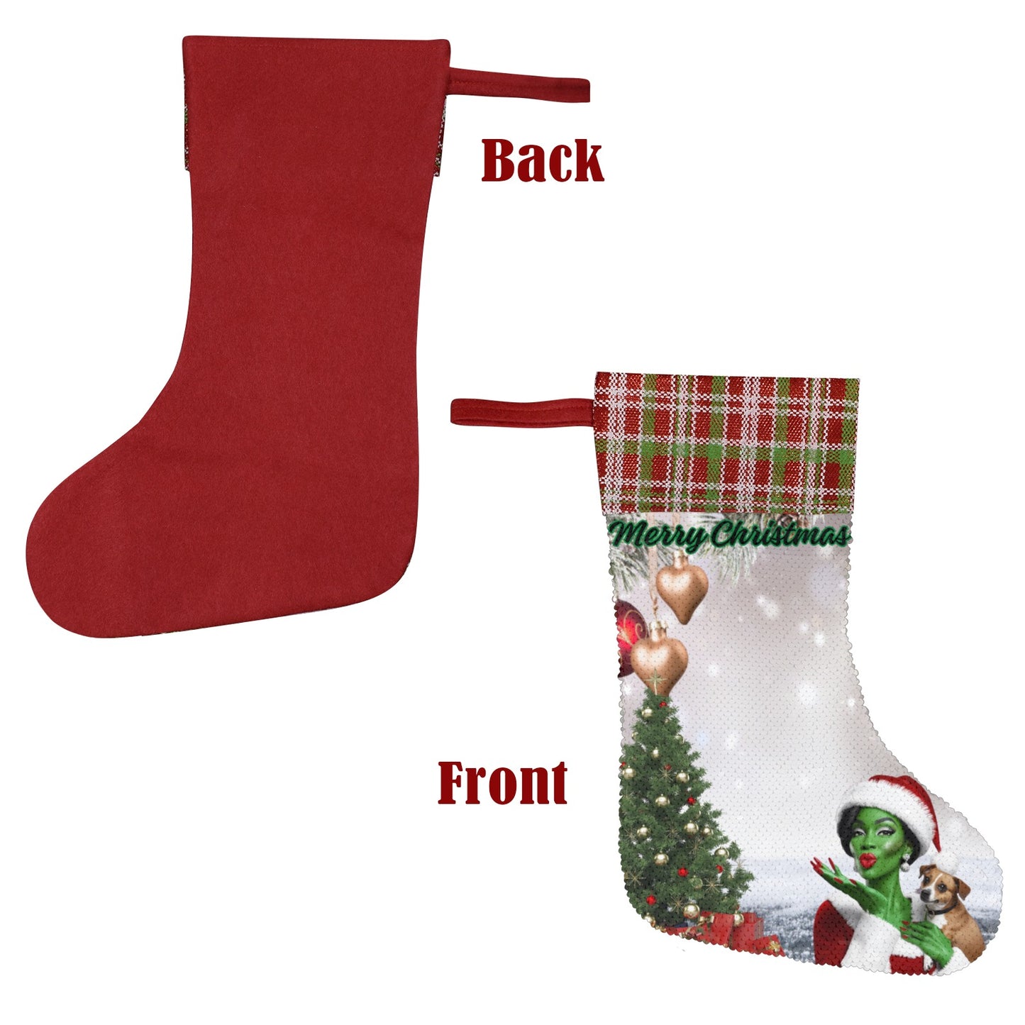 Grinch Female Stocking Sequin Christmas Stocking