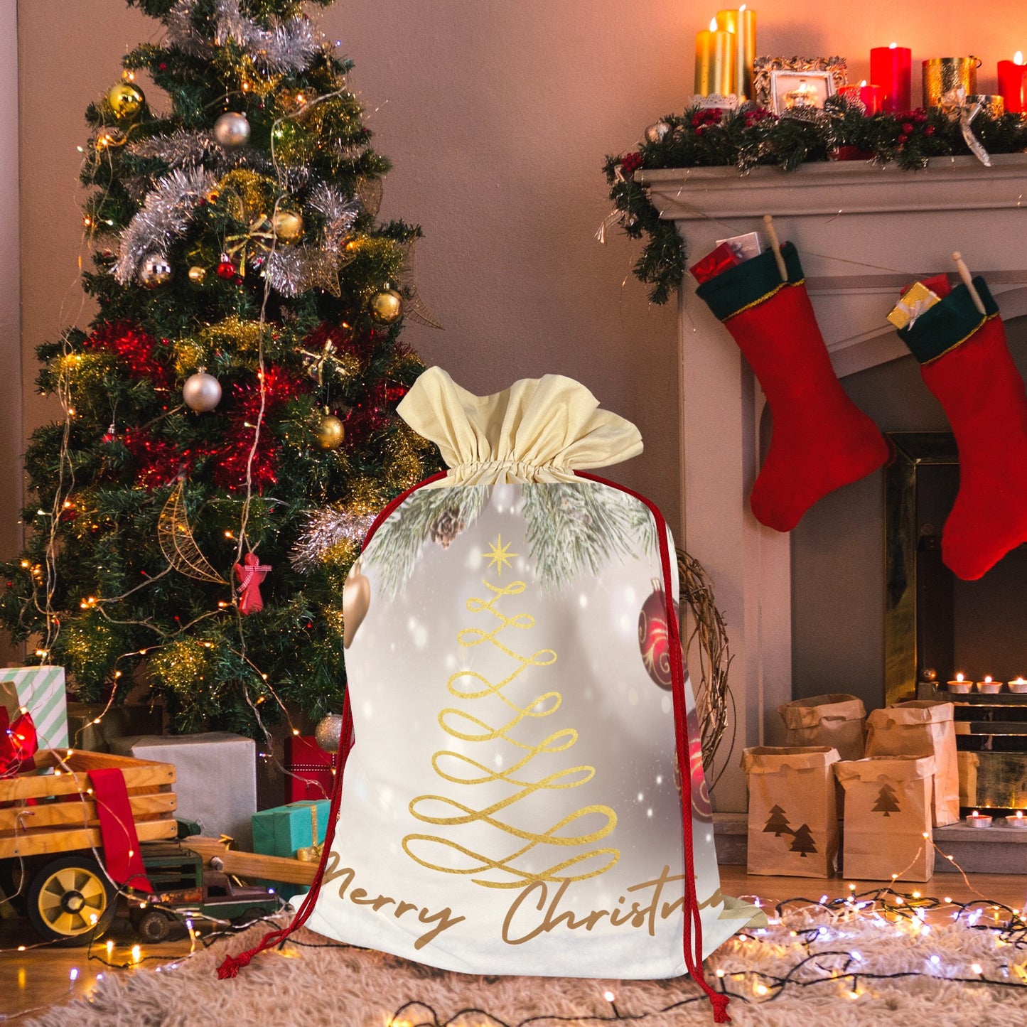 Merry Christmas Santa Bag Santa Claus Drawstring Bag 21"x32" (One-Sided Printing)