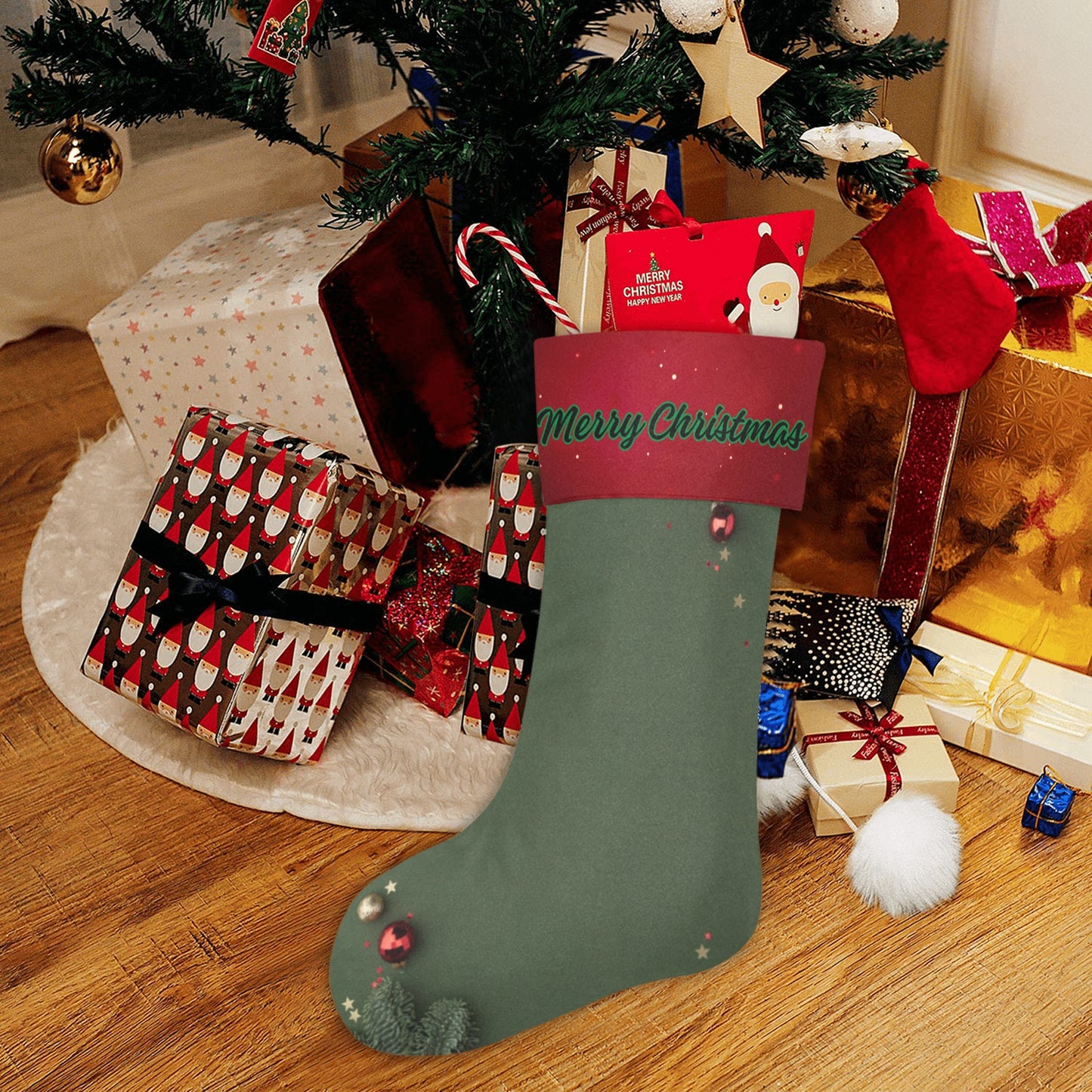 Green Merry Christmas Stocking Christmas Stocking